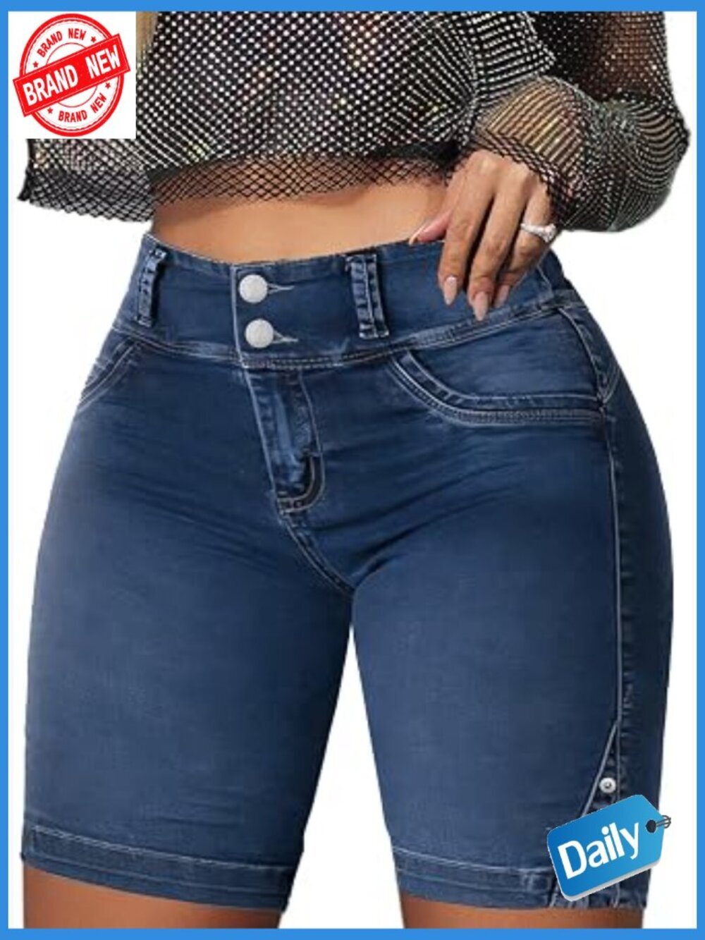 High Waist Bermuda Denim Shorts with Tummy Control